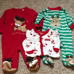 My first Christmas footie pj bundle- size 3 months  - Red, Green, White